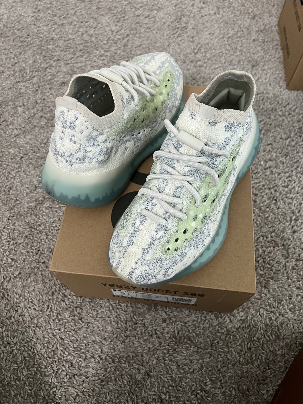 adidas Kids Knit Sneakers in White, Light Green & Light Blue